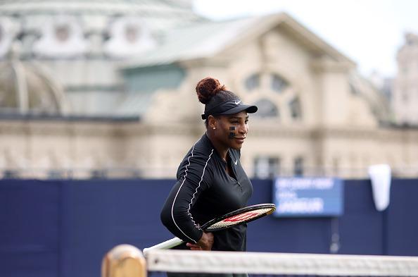 23-times Grand Slam champion Serena Williams in action on the practice courts at Devonshire Park