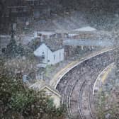 West St Leonards railway station on January 8 2024 during a snow shower.