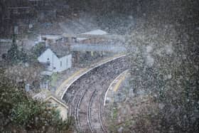 West St Leonards railway station on January 8 2024 during a snow shower.