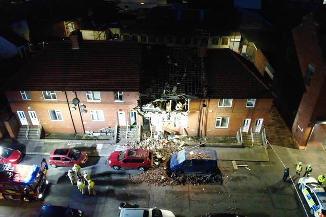 Drone images show how severe the damage is following the blast.