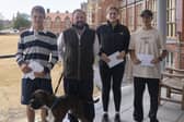 (left to right) Jack J, Barry the dog, Headmaster Tom Lawson, Izzie D and Herbert P at GCSE results day. Photo: Eastbourne College