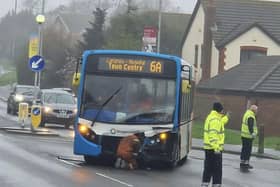 A collision between a car and a bus took place in East Sussex this morning. Photo: Sussex News and Pictures
