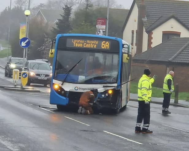 A collision between a car and a bus took place in East Sussex this morning. Photo: Sussex News and Pictures