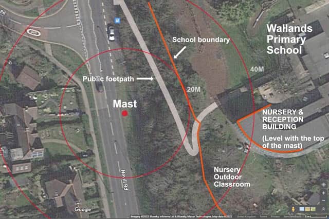 The mast, located on Nevill Road, is attracting huge opposition from residents and parents with children at the adjacent nursery and primary school in Lewes.