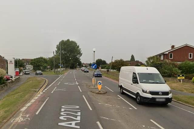 East Sussex Highways has said a central island in Eastbourne Road was hit in a road traffic collision on Tuesday (October 20). Photo: Google