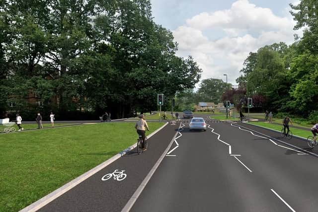 A visualisation of the proposed one-way segregated cycle tracks in Northgate Avenue and upgraded crossing facility