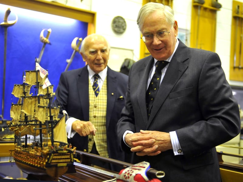 HRH The Duke of Gloucester visited Pooley Sword at Brighton City Airport and was greeted by Robert Pooley MBE. SR23120601 Photo SR Staff/Nationalworld