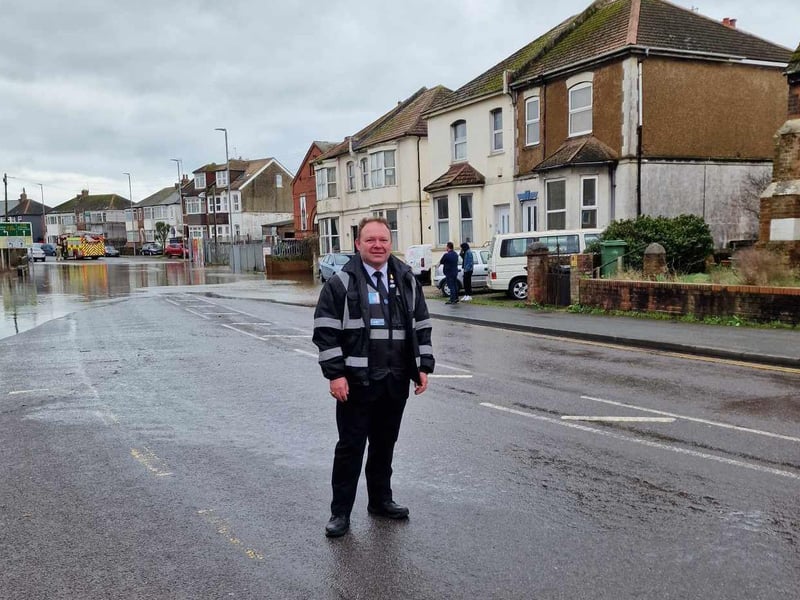 Brett McLean at the flooded Bexhill Road