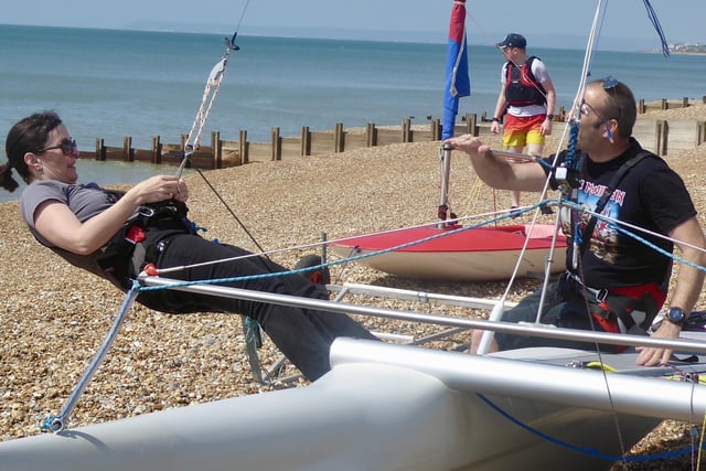 Simon Terry MBE conducts a catamaran trapeze land drill