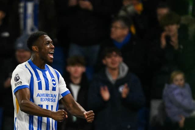 Brighton striker Danny Welbeck celebrates after scoring his team second goal against Bournemouth