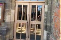 The new oak door with glass panels