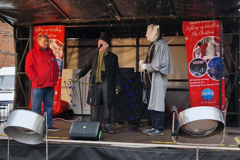 Worthing Christmas Market was opened by Ebeneezer Scrooge and Jacob Marley and an afternoon of entertainment followed