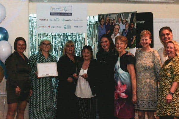 Sponsor and WSPiC Board member Helen Hancorn from Kardinal Independent Living with the winners of the Nurses Award, Melrose Nursing Home Team