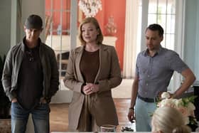 Kendall (Jeremy String), Shiv (Sarah Snook) and Roman (Kieran Culkin) in season 4 of Succession. Photograph by Claudette Barius/HBO