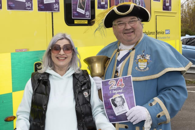 Melanie Peters from The Social Media Rocket with Worthing town crier Bob Smytherman