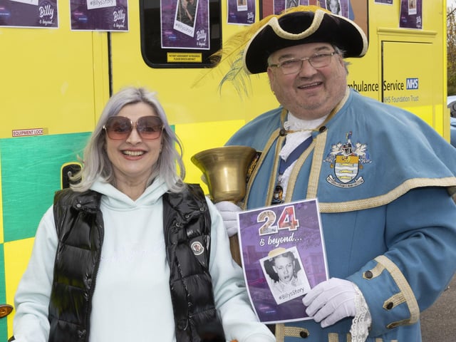 Melanie Peters from The Social Media Rocket with Worthing town crier Bob Smytherman