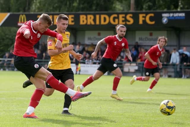 Crawley Town striker Sonny Fish (far left) has joined National League South outfit Worthing FC on a short-term loan agreement. Picture courtesy of Crawley Town FC
