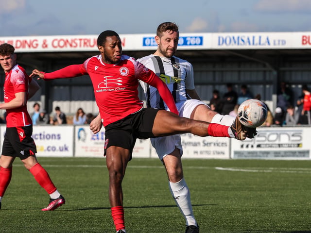 Action from Eastbourne Borough's National South win ovder Dartford at Priory Lane