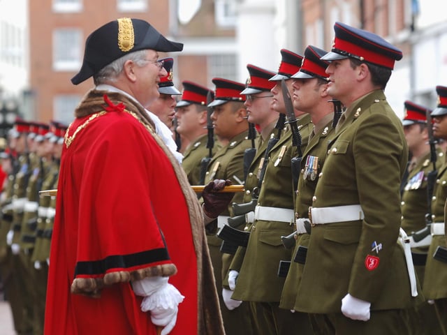 The regiment being inspected by the Chichester mayor, David Siggs