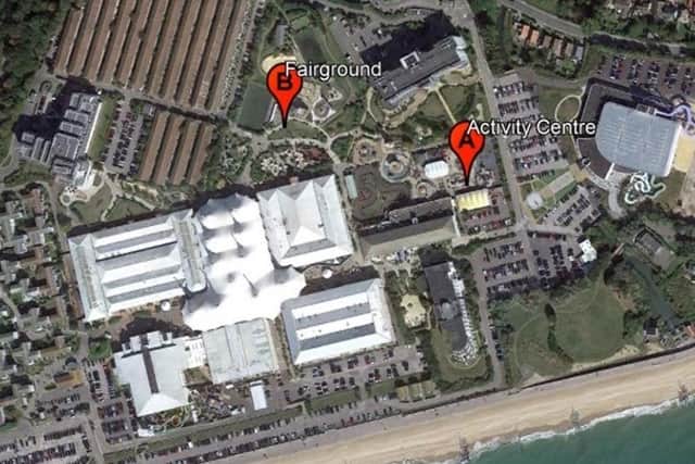 A map showing the new site of the fairground and the Activity Centre at Butlin's in Bognor Regis