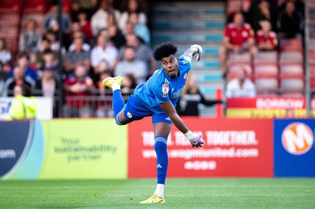 Crawley Town keeper Corey Addai was on top form against Salford City. Picture: Eva Gilbert