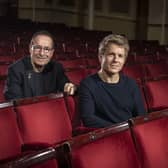 Author Peter James and actor George Rainsford at the Theatre Royal Brighton ahead of the production of Wish You Were Dead. Pic by Danny Fitzpatrick