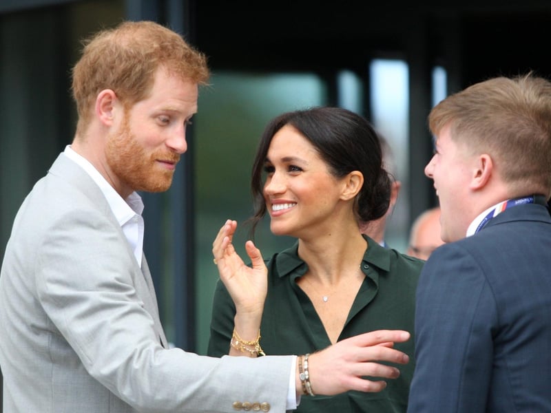 DM18100342a.jpg. Harry and Meghan, the Duke and Duchess of Sussex, open the University of Chichester's Tech Park. Talking to Jack Greenwood, president of the students' union. Photo by Derek Martin Photography