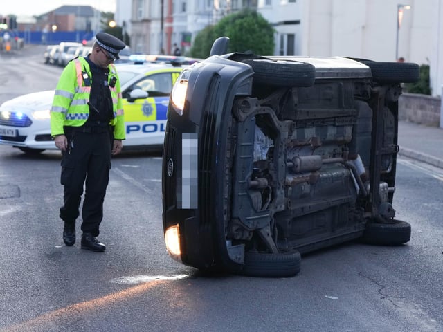 Sussex Police said officers attended Newland Road around 7.20pm on Wednesday (August 24) after a black Kia Rio collided with a parked vehicle and rolled onto its side
