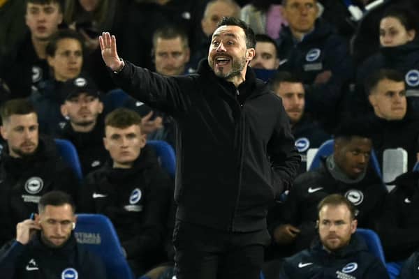 Brighton manager Roberto De Zerbi said his team played with ‘our DNA and character’ against Manchester City – but admitted they are not in a position to compete with the league’s best teams. (Photo by BEN STANSALL/AFP via Getty Images)