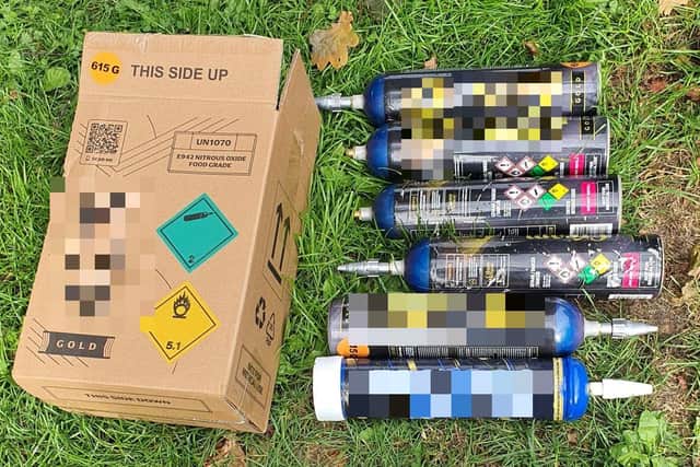 Mid Sussex Police posted these photos on Twitter on Sunday, September 4, saying that empty nitrous oxide canisters, broken bottles and litter had been found at the South of England Showground