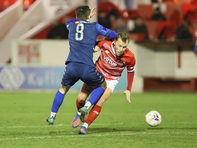 Action from Worthing's 7-2 defeat at Ebbsfleet United in the National League South