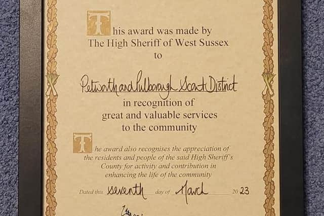 Scout Guide and activity group Petworth Park Camp has been honoured with an award by the High Sheriff of West Sussex in recognition for the work in the local community.
