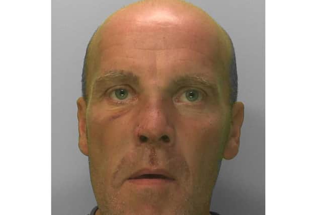 Dean Haggerty, 48 – unemployed, of Twyford Gardens, Salvington – has been jailed for a total of 12 months for multiple crimes in Worthing and Brighton. Photo: Sussex Police