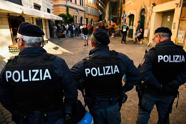 Police officers in Rome are investigating after Brighton fans were reportedly stabbed in the Italian city. (Photo by ANDREAS SOLARO/AFP via Getty Images)