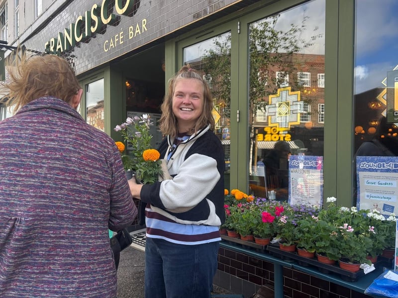 A happy plant buyer at Francisco Lounge