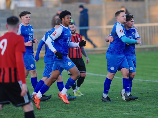 Action from Shoreham's win over AFC Varndeanians in the SCFL premier division