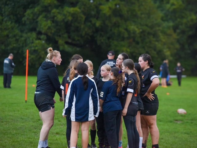 Girls at Burgess Hill RFC get a visit from Harlequins Women