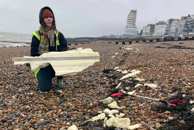 Beach clean up after plastic foam washes ashore