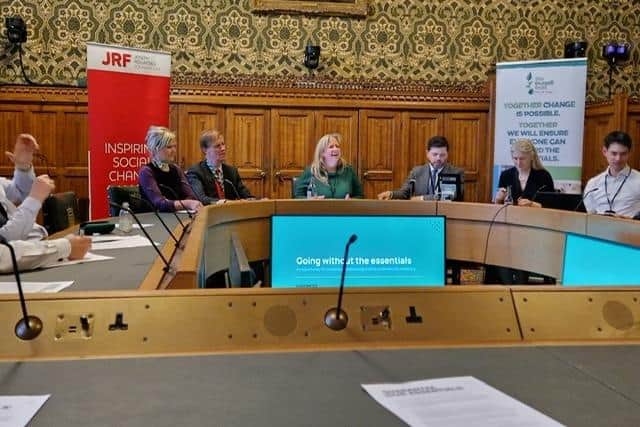 The panel at the parliamentary launch of the Joseph Rowntree Foundation and The Trussell Trust’s Essentials Guarantee campaign
