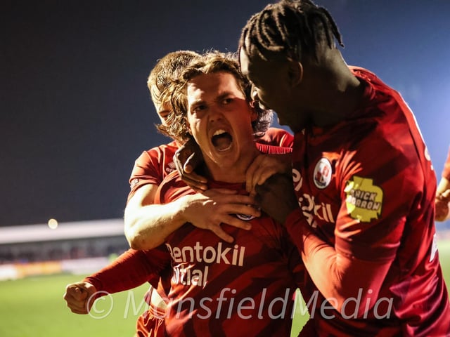 Harry Forster celebrates his goal against Stevenage