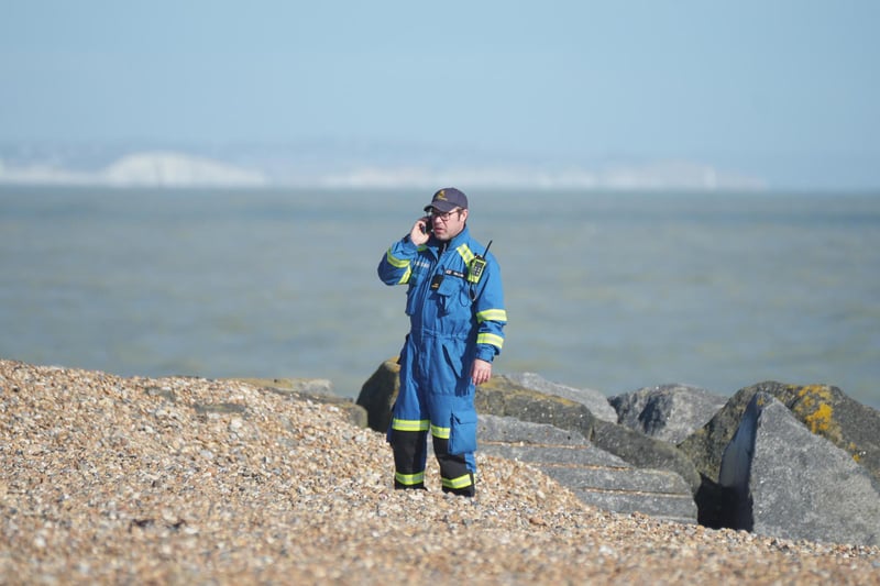 HM Coastguard Search and Rescue and police were spotted at Lancing on Friday afternoon, March 29