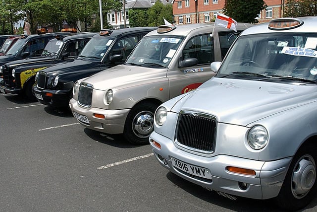 London taxis lined up in the Assembly Hall car park in 2006
