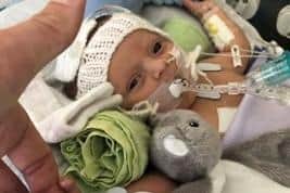 Liana and Kevin Stemp's son Brandon in the neonatal intensive care unit at St George’s Hospital in London
