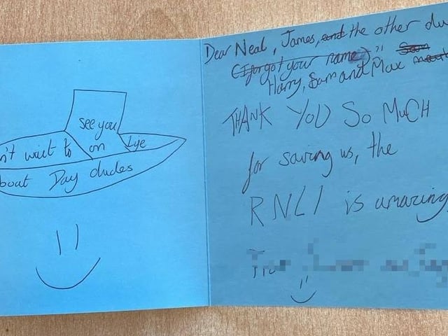 After the rescue, the family penned thank you messages to the RNLI volunteers