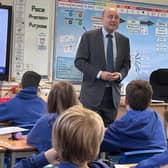 Andrew Griffith MP visiting a primary school (library)