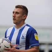 HARTLEPOOL, ENGLAND - OCTOBER 09: David Ferguson of Hartlepool United in action during the Sky Bet League Two match between Hartlepool United  and Northampton Town at Victoria Park on October 09, 2021 in Hartlepool, England. (Photo by Pete Norton/Getty Images)