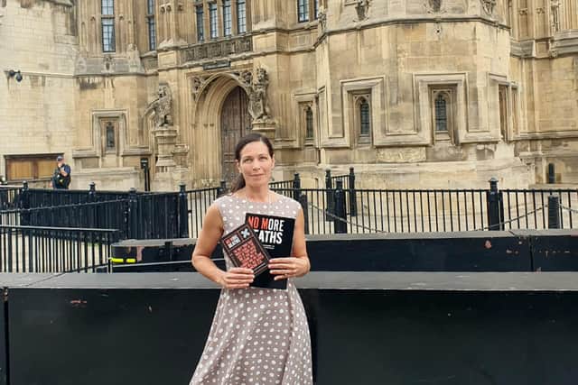 Jessica Clark outside the House of Commons following the launch of a new mental health campaign 'No More Deaths'. Photo contributed
