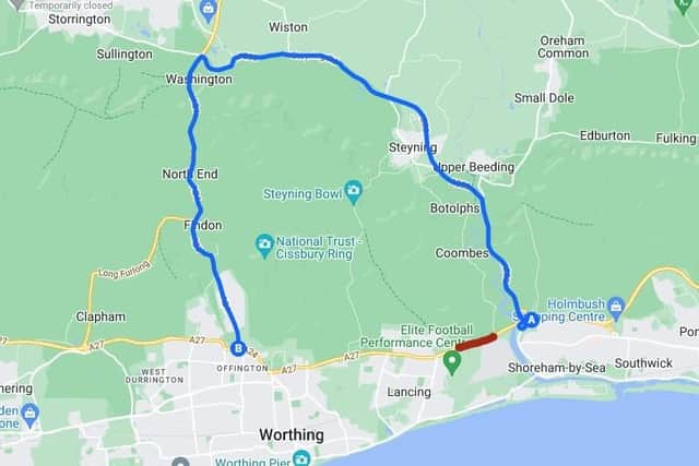 This is the diversion drivers will be signposted to take when the A27 is closed for three weekends between Shoreham and Lancing