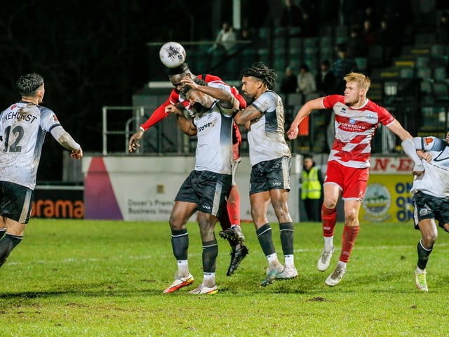 Action from Eastbourne Borough's 1-1 draw at Dover