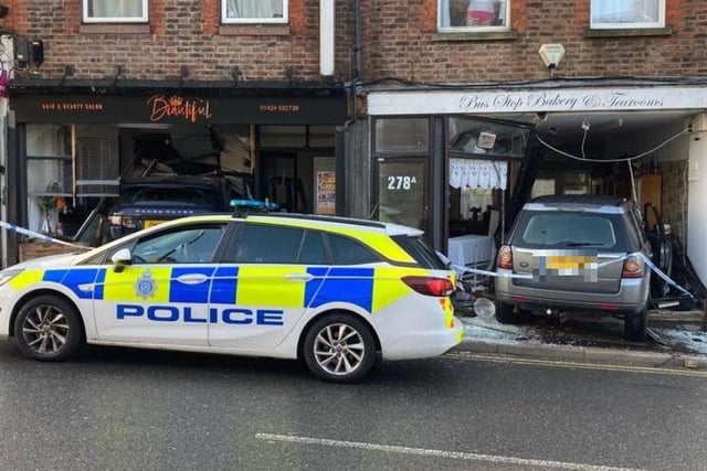 Two shops were badly damaged when they were hit by cars.